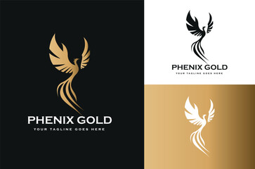 Golden Wings Phoenix Bird Falcon Hawk Dove Wings Design with Black,white,gold Background
