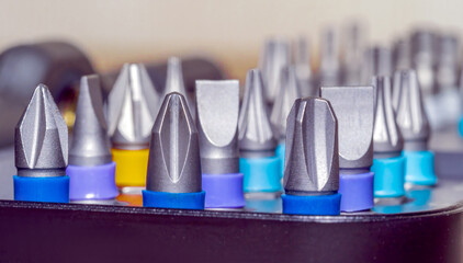 A set of screwdriver bits. Close-up