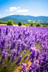 Fototapeta premium b'Field of lavender with mountains in the distance'