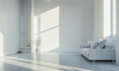 A minimalist modern interior room with white walls
