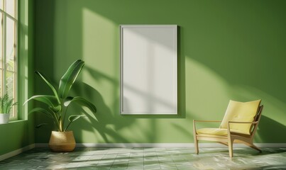 blank image frame mockup on a sage green wall