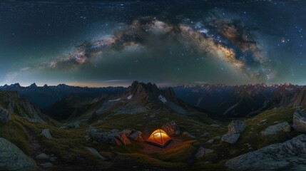 b'Camping under the stars in the mountains'