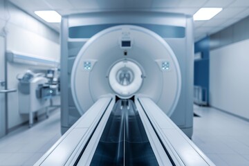 Advanced medical mri or ct scan machine at hospital lab banner on white background