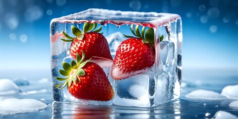 Strawberries on ice, illustration, digital art