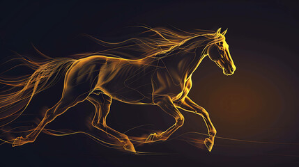 Galloping horse made of glowing particles. The image is full of dynamics and conveys a sense of freedom and power. - obrazy, fototapety, plakaty