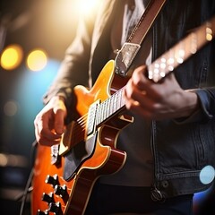Fototapeta premium b'Close-up of a person playing an electric guitar'