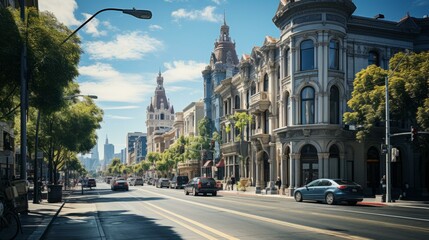 Naklejka premium b'City street with old buildings and cars'