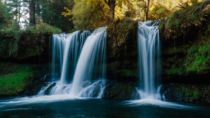 Obraz premium Landscape with river and forest with green trees. Silky crystal water and long exposure. Ordesa Pyrenees. 