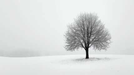 Fototapeta na wymiar b'Lonely Tree in Snowy Field'