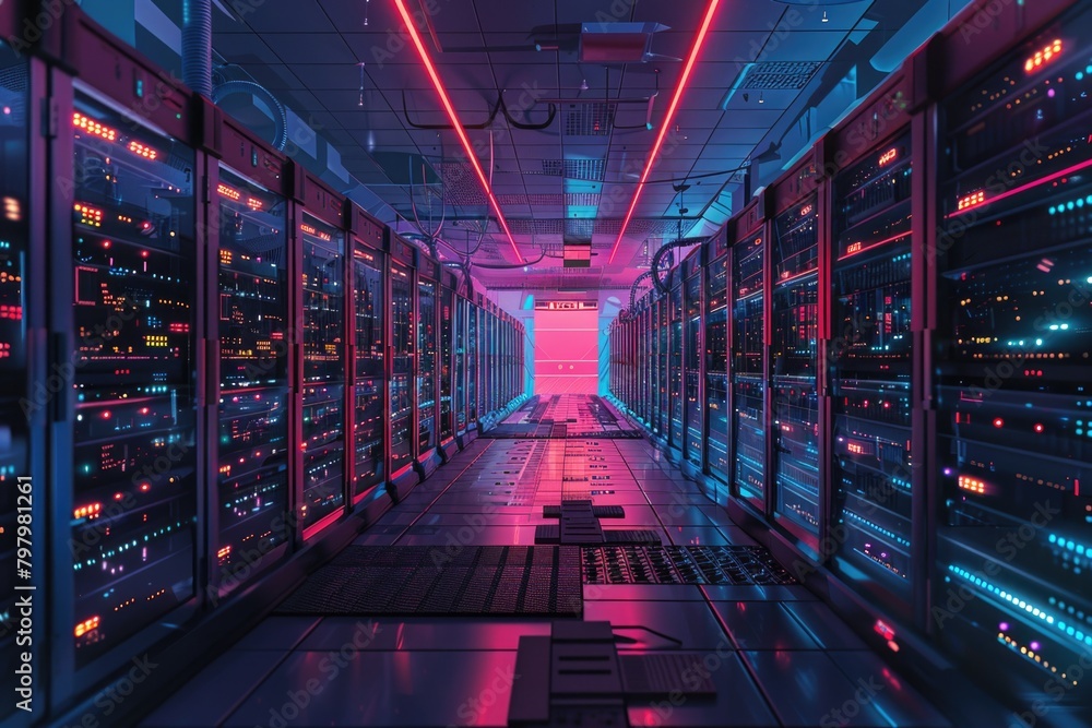 Aufkleber rows of computer servers in a long hallway. suitable for technology concepts