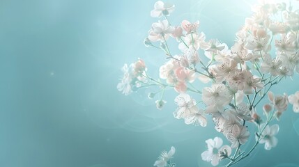 A delicate floral heart set against a soft sky blue backdrop perfect for weddings greeting cards or banners