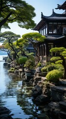 Obraz premium b'oriental garden with lake and traditional chinese architecture'