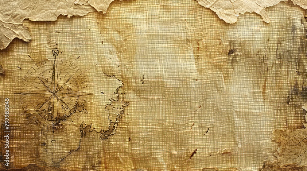 Aufkleber A piece of paper with a map on it and a cross. The paper is torn and has a gold color