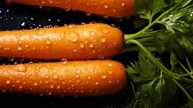 b'Fresh organic carrots with water drops close up'