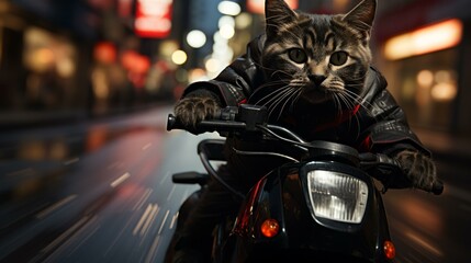 b'A cat riding a motorcycle'