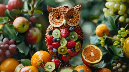 Naklejka na ściany i meble b'An owl made of fruits and vegetables'
