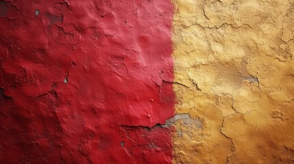 b'Red and yellow cracked concrete wall' - obrazy, fototapety, plakaty