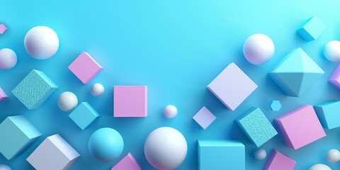 b'Pastel 3D shapes on blue background'