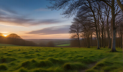 Killynether Wood field at sunset. North Down, Northern Ireland