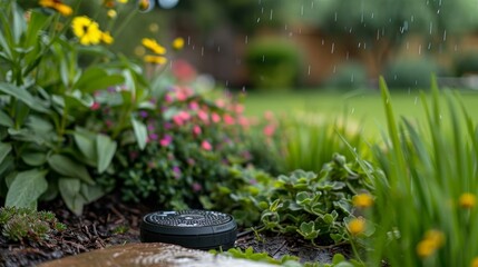 Smart Home Technology: A photograph of a smart irrigation system in a garden