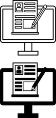 Blog Icons. Black and White Vector Icons of Blogger Website, Pencil, and Computer. Publication in the Commercial Blog. Blogging. Social Media and Networking Concept
