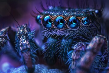 An artistic interpretation of the multiple eyes of a spider in a nocturnal setting - Powered by Adobe