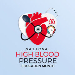 Obraz premium National High Blood Pressure Education Month health awareness vector illustration. Disease prevention vector template for banner, card, background.