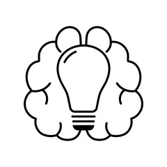 Bulb lamp and brain outline icon. Creative thinking, brainstorm, creative mind concept. Editable stroke. Isolated vector illustration