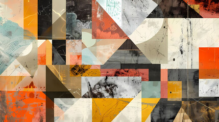 abstract geometric digital collage in the shape of a triangle