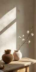 b'Still life with magnolia flowers in a vase by the window'