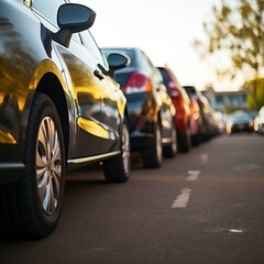 Fototapeta premium b'A row of parked cars on a city street.'