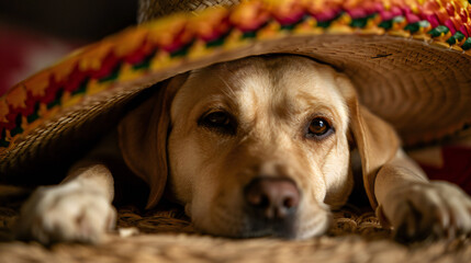 Jubilant Cinco de Mayo Celebration: A Pup in a Festive Mood Donning a Traditional Mexican Sombrero