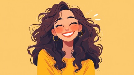 2d cartoon illustration of a cheerful young woman with a bright smile embodying happiness and positivity