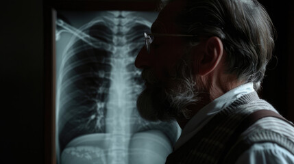 Doctor examining X-ray images on display in MRI control room