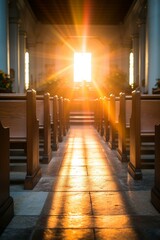 b'Sunlight shining through church window' - obrazy, fototapety, plakaty