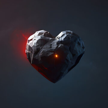 A unique heart-shaped asteroid in black, set against the vast expanse of the cosmos. Ideal for use in asteroid-related content and events.
