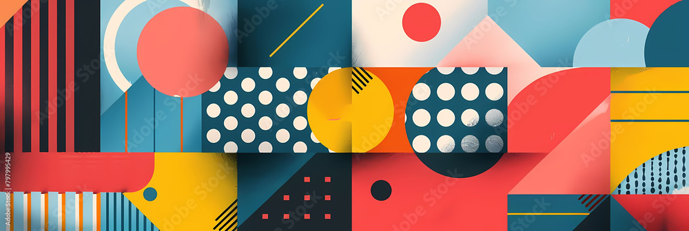 Aufkleber abstract geometric pattern design challenge featuring a yellow circle and a red balloon