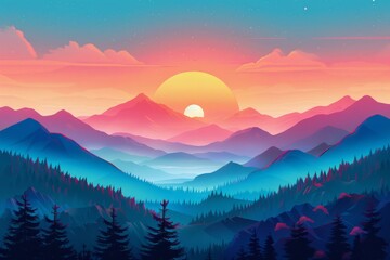 b'Vibrant Mountain Sunset Landscape'