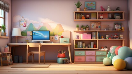 b'A cozy and colorful home study room for kids'