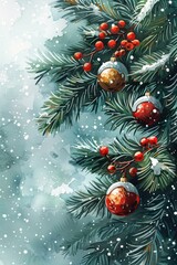 b'Christmas tree with red and gold ornaments'