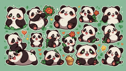 bundle image cute panda emoticon sticker 36