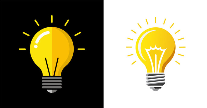 Lightbulb icon on light background. Idea symbol. Electric lamp, light, innovation, solution, creative thinking, electricity. Outline, flat and colored style. Flat design.