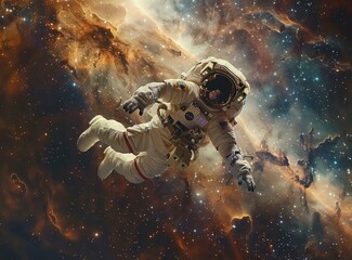 b'Astronaut in a spacesuit floating in the vastness of space'