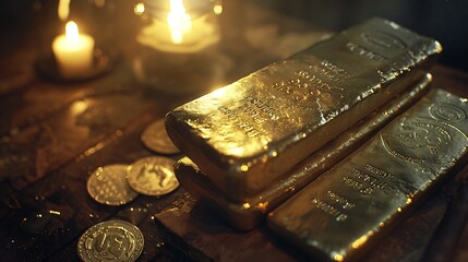 Gold coins and bars