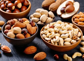 Different types of nuts on the table