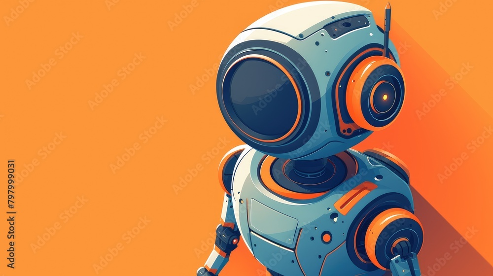 Poster elevate your design with a sleek robot icon featuring a trendy long shadow combining both flat and l