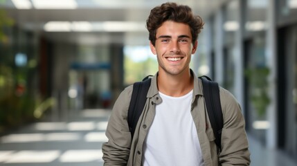 Fototapeta premium b'Portrait of a smiling young male college student with a backpack'