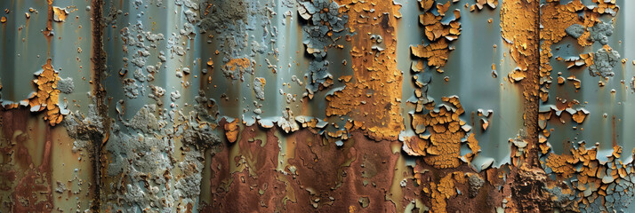 Graphic contrasts on a metal background. Abstraction with rust stains