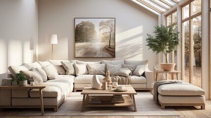 b'Bright and Airy Living Room With Sectional Sofa and Large Windows'
