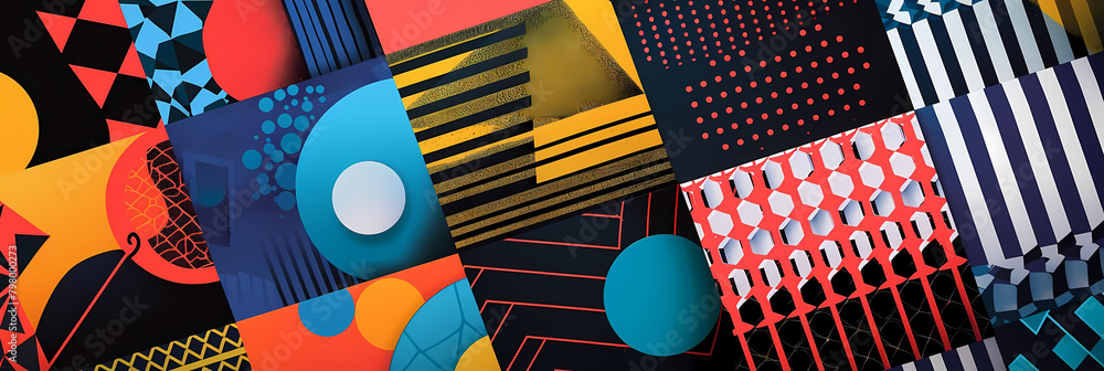 Poster abstract geometric pattern licensing program featuring a white circle and a red wall